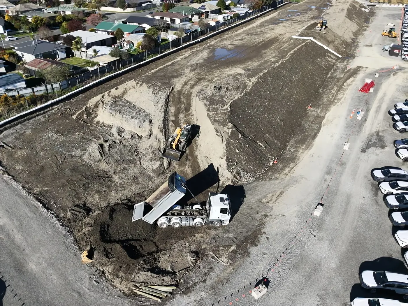 Aerial view of earthmoving and capping work at Branston Street Bund